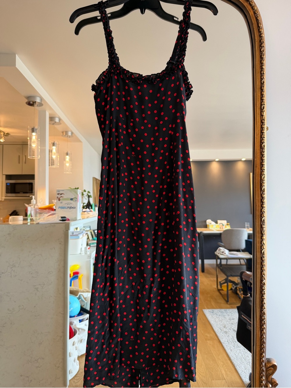 Realisation Par Black Midi Dress with Red Polka Dot Print - Picture 5 of 6